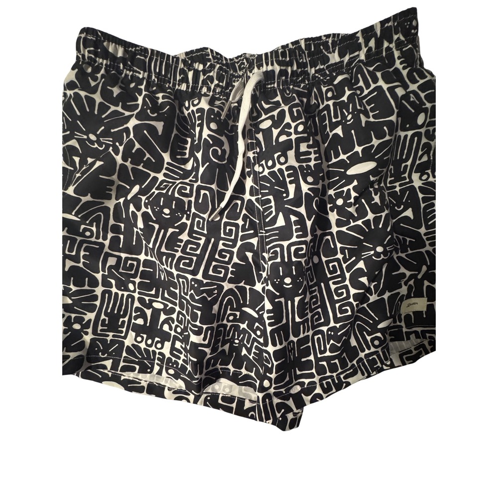 Bather Mens XL Swim Trunks Black White Abstract Graphic Recycled Board Shorts